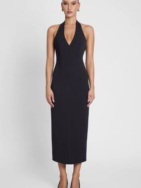 Leau black halter neck midi dress